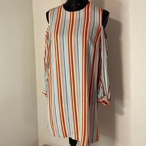 Allen Schwartz Boutique line striped cold shoulder sheath midi dress size 4